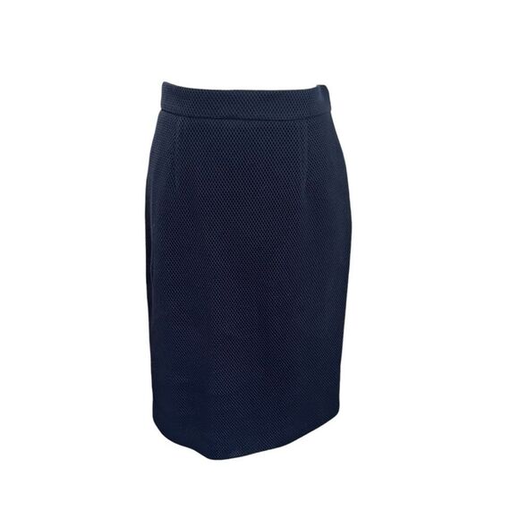 Carolina Herrera Navy Blue Textured Cotton Pencil Skirt NWT Size 4 Career Midi - Picture 2 of 9